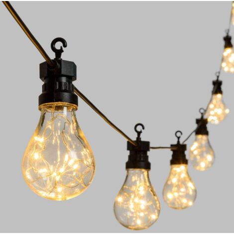 Guirlande lumineuse décorée 20 Ampoules Goutte Platique Transparent Ø67mm 200 MicroLED BLANC CHAUD Lotti