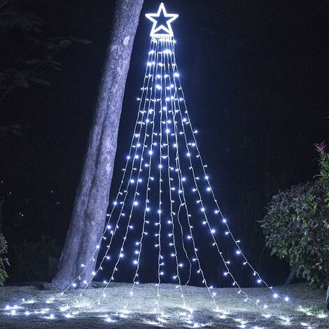 Guirlande lumineuse d'étoiles d'extérieur pour décoration de Noël, 320 lumières LED pour sapin de Noël avec étoile éclairée de 14 (Blanc)