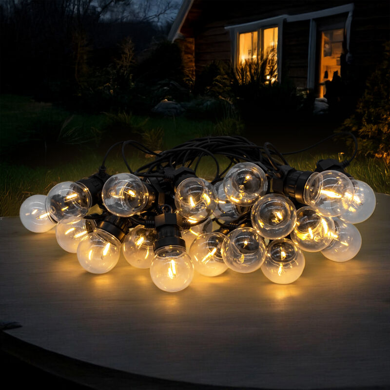 Guirlande lumineuse d'extérieur LED 20 ampoules LED avec minuterie - 950 cm - éclairage décoratif de jardin en blanc chaud avec prise