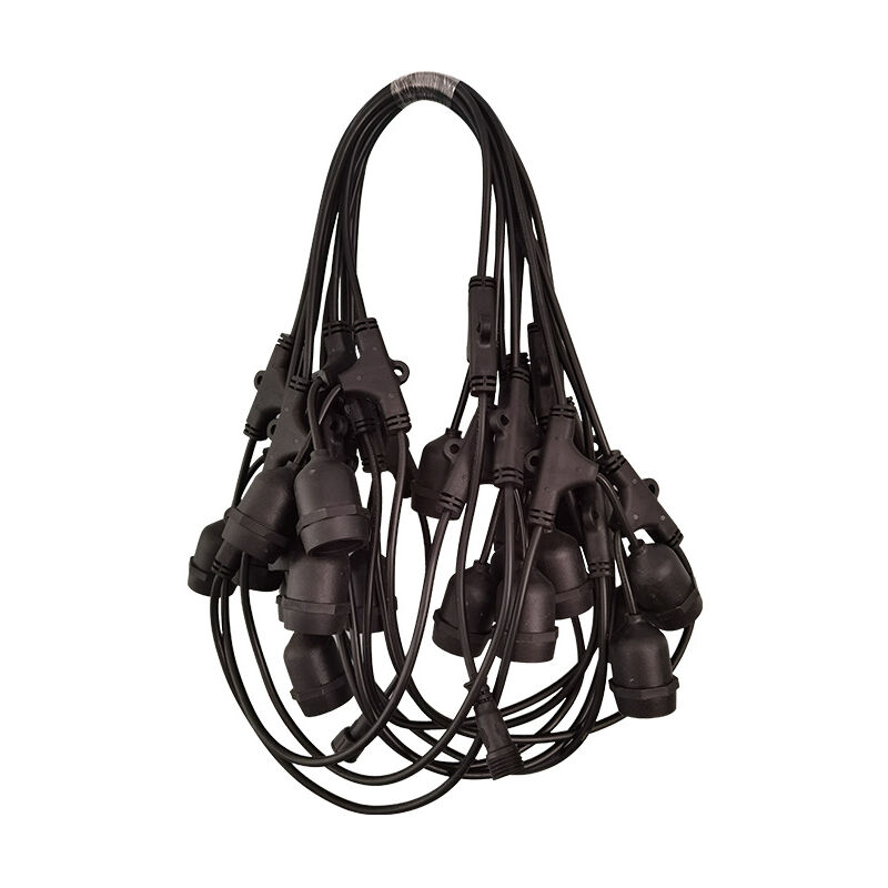 Guirlande lumineuse d'extérieur noire avec 20 douilles E27, câble rond, rallonge guirlande lumineuse, câble de raccordement guirlande lumineuse,