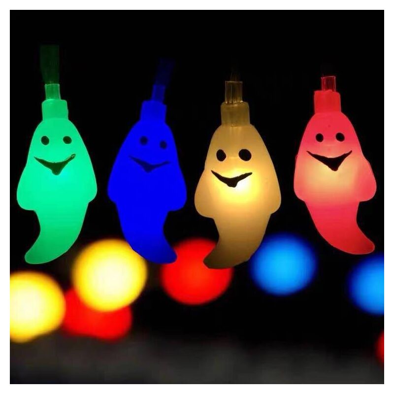 Guirlande lumineuse d'extérieur,Guirlandes Lumineuses Halloween, 30 LEDs Multicolore Fantôme Lumière Alimenté par Batterie, 10.8 ft 3D en Plastique