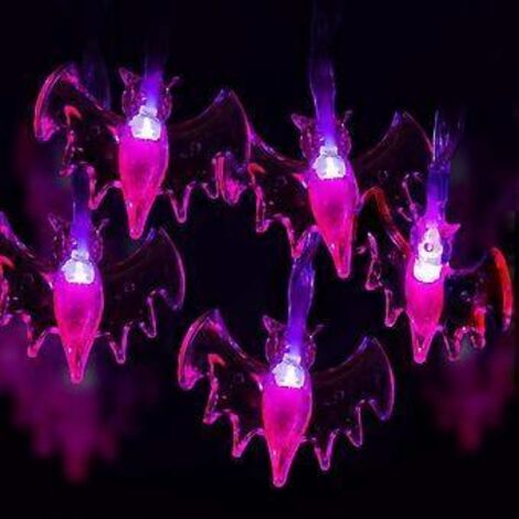 Guirlande lumineuse d'Halloween, 6 m (19,6 pi), 40 chauves-souris violettes, fonctionne sur piles (non incluses).