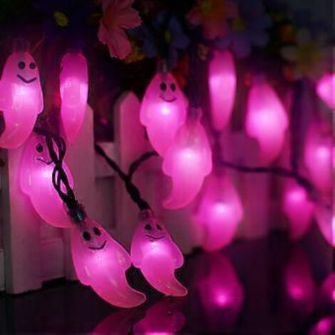 Guirlande lumineuse d'Halloween à 30 LED - Guirlande lumineuse fantôme violette de 6 m avec prise 30 V, extensible, 8 modes d'éclairage pour jardin, cour et maison