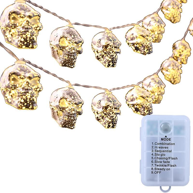 Guirlande lumineuse d'Halloween de 2,5 mètres, 20 led, squelette en métal, tête de mort, étanche, décoration d'extérieur pour maison, cour, jardin,