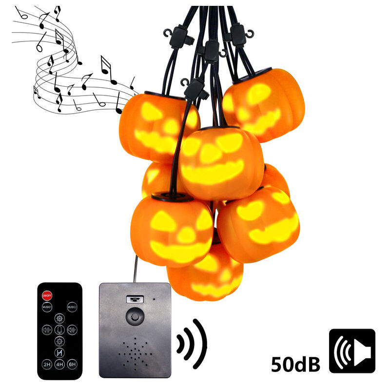 Guirlande lumineuse d'Halloween lumières de citrouille animatroniques Lampe de projection parlante d'Halloween, fonctionnant sur piles et décoration