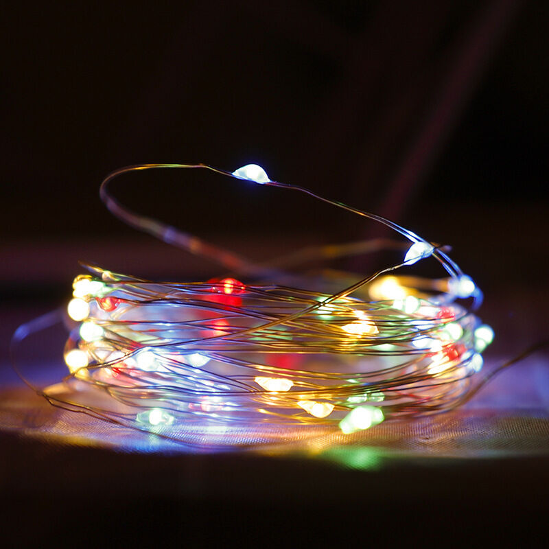Guirlande lumineuse en fil de cuivre alimentée par batterie pour chambre, fête, festival, etc. (3 mètres, 30 lumières, lumière colorée)