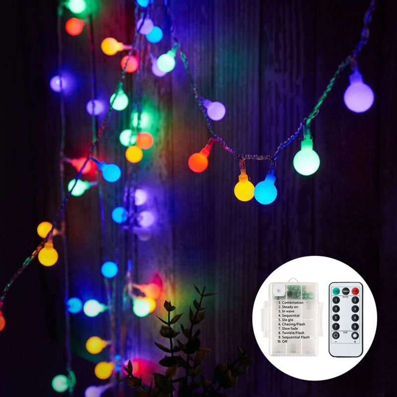 Guirlande lumineuse en forme de globe étanche, 10m, 80 led, 8 modes, lumières de Noël pour extérieur/intérieur, chambre, décorations de fête