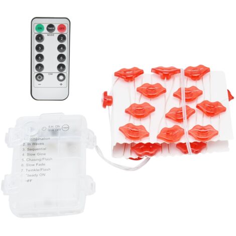 Guirlande lumineuse en forme de lèvres avec 30 LED et fil de cuivre de 3 mètres, idéale pour la décoration de mariage, de Saint-Valentin et d'anniversaire.
