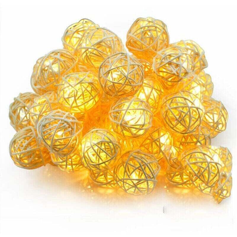Guirlande lumineuse en rotin avec guirlande lumineuse blanche chaude de 2,5 mètres 20 LED pour l'intérieur, la chambre