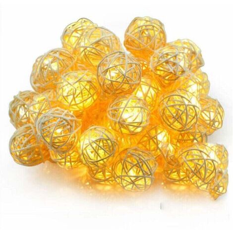 Guirlande lumineuse en rotin avec guirlande lumineuse blanche chaude de 2,5 mètres 20 LED pour l'intérieur, la chambre