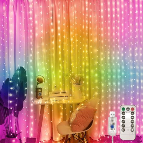 Guirlande lumineuse étanche, 100 LED, 8 modes, avec télécommande, pour Noël, mariage, décoration de fenêtre, 3 x 1 m, USB (lumière colorée)