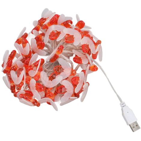 Guirlande Lumineuse Étanche 50 LED en Forme d'Abeille Alimentation USB Mini Lumières Décoratives pour Noël
