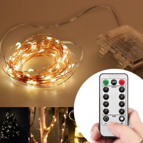 Guirlande lumineuse étanche - Marque - 10M 100 Ampoules Blanc Chaud - Cuivre 4.5V - 8 modes - Télécommande
