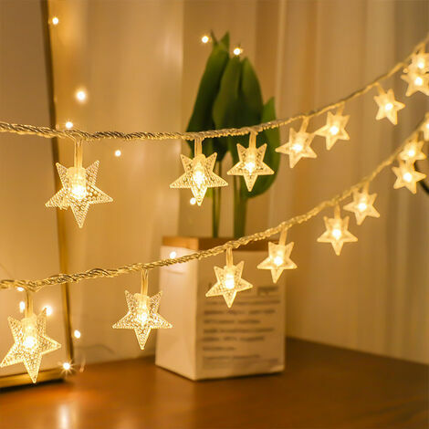 Guirlande lumineuse étoile 10 pieds 20 LED guirlande lumineuse étoile à piles étanche intérieur extérieur scintillant lumières de Noël pour chambre fête mariage décoration d'arbre de Noël (blanc chaud