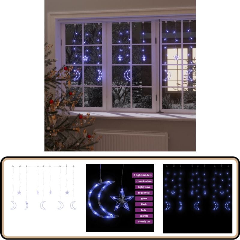 Guirlande lumineuse étoile et lune avec télécommande 138 led - Guirlande Lumineuse - Décoration Noel - Lumière D'ambiance - Noël - Fête