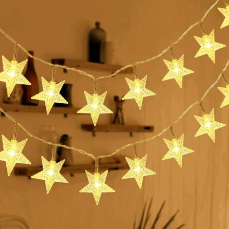 Guirlande lumineuse Étoiles Lumière Guirlande Lumineuse à piles 7.5 mètres 50 DEL intérieure et extérieure idéale pour Noël Halloween mariage décoration de la salle fête jardin blanc chaud