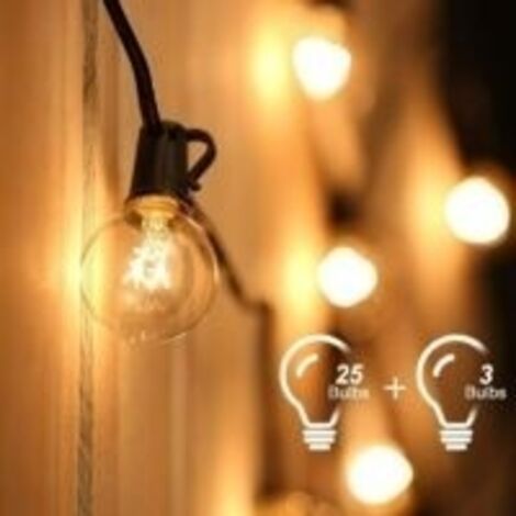 Guirlande Lumineuse Extérieur , Guirlande Guinguette Raccordable 7.6M 25 G40 Ampoules avec 3 Ampoules Rechange pour Fête Jardin Mariage Patio