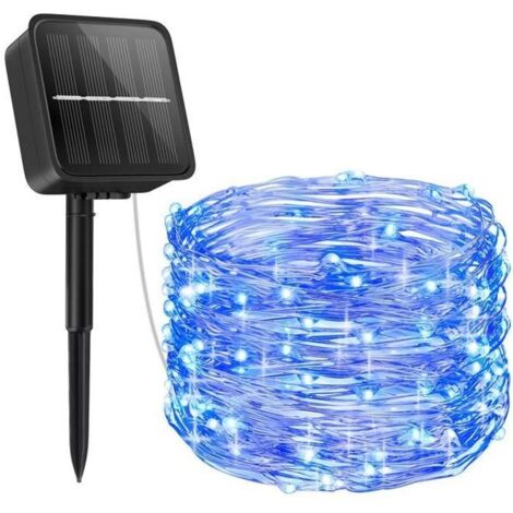 Guirlande Lumineuse Exterieur Solaire, 100 LED 10M Étanche IP65 avec 8 Modes Eclairage d\'Ambiance Jolies Décoration Lumière - Bleu