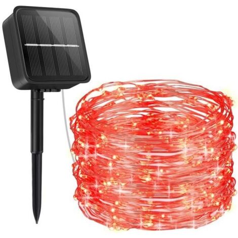 Guirlande Lumineuse Exterieur Solaire, 100 LED 10M Étanche IP65 avec 8 Modes Eclairage d\'Ambiance Jolies Décoration Lumière - Rouge