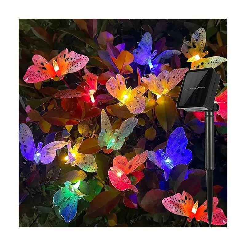 Guirlande Lumineuse Exterieur Solaire, 12 led Lumière de Papillons Solaire, 8 Modes Lampe Fée des Animals éclairage Multicolore Décorative Étanche