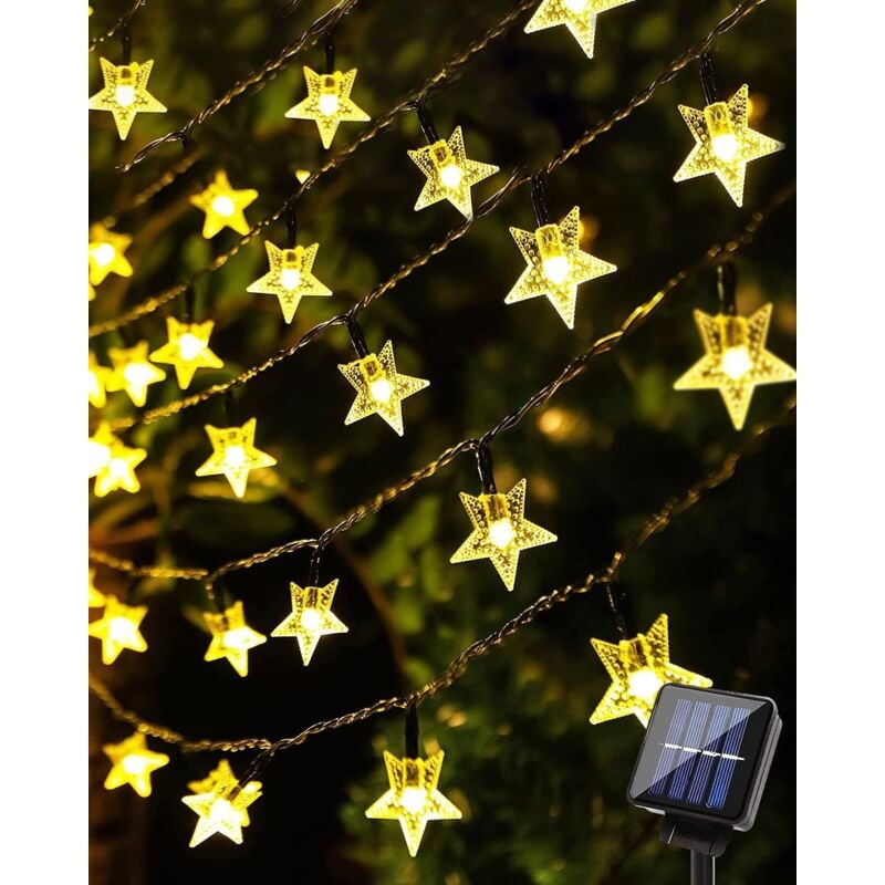 Guirlande Lumineuse Exterieur Solaire 12M 100 LED Guirlande Solaire Extérieure, IP65 Étanche 8 Modes Décoration Lumière