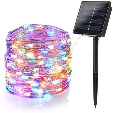 Guirlande Lumineuse Exterieur Solaire, 12m 120 LED Guirlande Guinguette Noël Solaire Étanche 8 Modes Décoration Lumière pour Jardin Terrasse Cour Maison Mariage Fête (Multicolore),OUYLAF