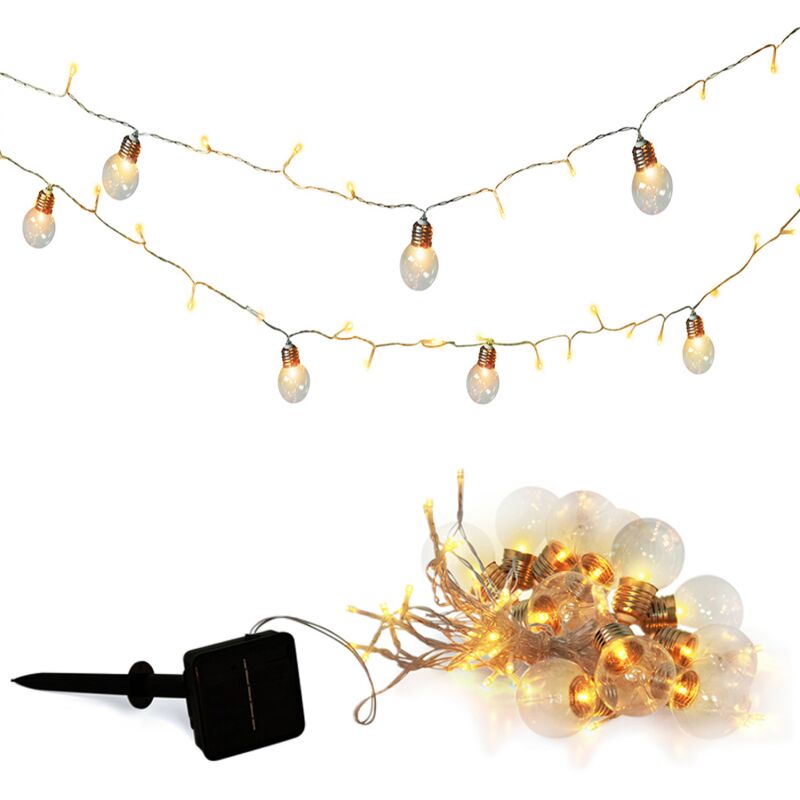 Idmarket - Guirlande lumineuse extérieure solaire 13M guirlande guinguette 11 ampoules + 100 led - Noir
