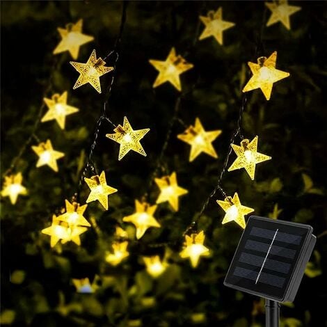 AOUGO Guirlande Lumineuse Exterieur Solaire, 30 LED Étoile Guirlande lumineuse solaire 8 modes, Étanche Décoration extérieure pour Jardin, Patio, Ramadan, Noël (blanc chaud)