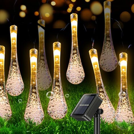 Guirlande Lumineuse Exterieur Solaire, 50 LED 7M Lumière de Goutte d'eau Solaire pour Extérieur et Intérieur, Lampe Décoration Étanche pour Jardin, Arbres, Fêtes Noël, Terrasse(Blanc chaud)