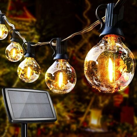 BEIJIYI Guirlande Lumineuse Exterieur Solaire, Guirlande Guinguette Solaire 10+1 G40 LED Ampoules Étanche IP44 avec 4 Modes Éclairage Décoration Intérieur et Extérieur pour Jardin Fête Patio