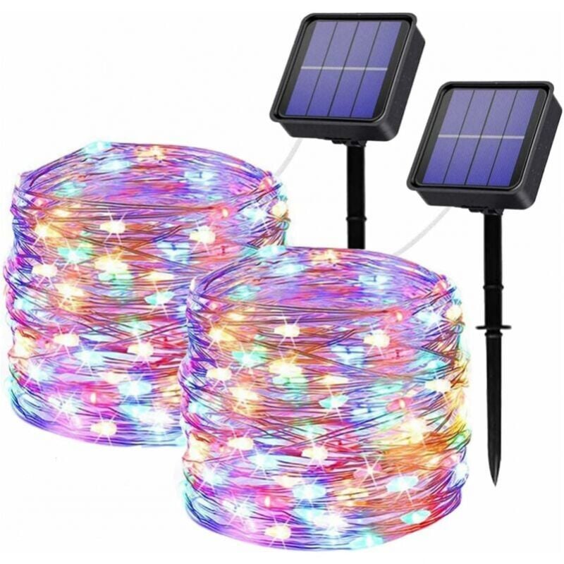 Guirlande Lumineuse Exterieur Solaire, [Lot de 2] 2×22M 200 led Guirlande Solaire 8 Modes Fil de Cuivre Étanche Décoration Guirlande Lumineuse pour