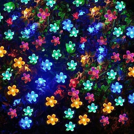 guirlande lumineuse exterieur solaire multicolore led pile etanche guinguette 7M 50 LED 2 Modes Décorative pour Jardin Terrasse Maison Noël Pâques Fête Patio balcon On/Off Automatique