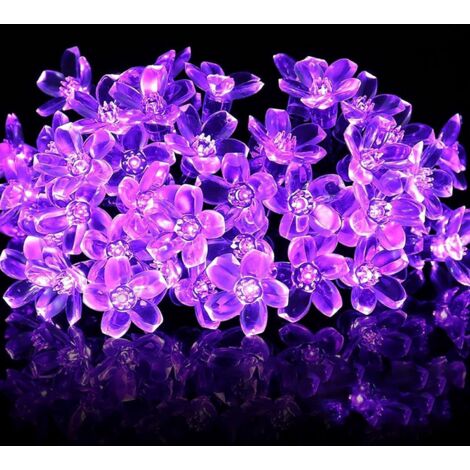 Guirlande Lumineuse Exterieur Solaire,50 LED 7M Lumière de Sakura Solaire,8 Modes Lampe Fée des Fleurs Couleur Changeante Décorative étanche pour Jardin Arbres Fêtes Mariage Noël (Violet)