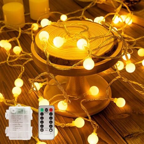 Guirlande Lumineuse Exterieure, 10M 100LEDs Guirlande lumineuse LED à Pile, Étanche IP44, 8 Modes avec Télécommande Idéale pour le Balcon, Chambres, Mariage, Noël Décoration (Blanc Chaud)