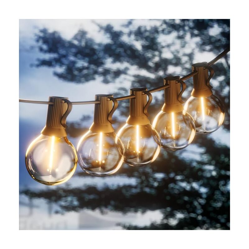 Guirlande Lumineuse Extérieure, 15M led Guirlande , IP44 Étanche Intérieur Guirlande avec 25+1 G40 Plastique Ampoules pour Bistro Jardin Fête Cour