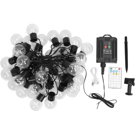 Guirlande lumineuse extérieure avec ampoule 40 G50, étanche, solaire, chargement USB, coque transparente, lampe LED décorative, 32,8 pieds, blanc