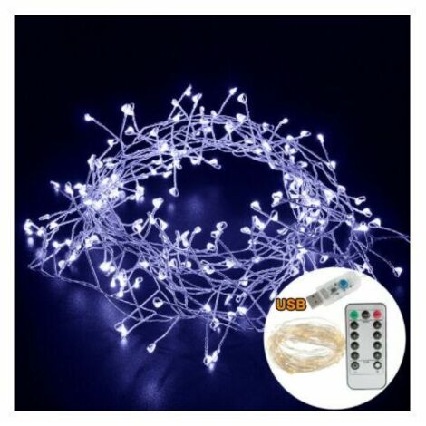 Guirlande lumineuse extérieure étanche LED Firecracker Fairy Light 8 Modes Arbre de Noël Maison Fête Vacances Jardin Décor USB Guirlande (5 m200 leds,blanc froid)