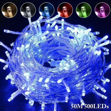 Guirlande Lumineuse Exterieure Intérieur 500LED 50M (Bleu) Lumiere Sapin de Noël IP44 Étanche, Jardin Mariages Fêtes