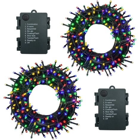 Guirlande Lumineuse Exterieure Intérieur 5m/50LEDs Pile Guirlande Lumineuse Sapin Guirlande led par 8 Modes, Minuterie, IP44 Étanche, Guirlande Noel par Chambre, Mariage, 2 Pièces, Multicolore
