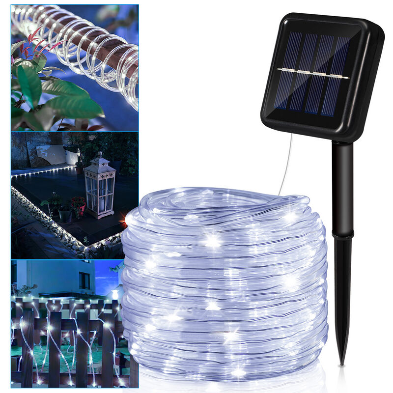 Vingo - Guirlande Lumineuse Exterieure Solaire etanche,avec 8 Modes, pour la Decoration Exterieur, Jardin, Arbres,12m 100 LED(Blanc Froid)