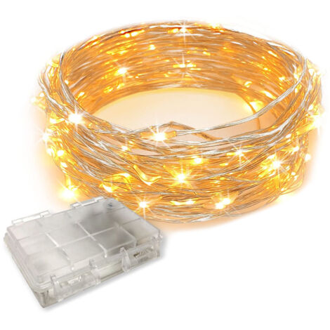 Guirlande Lumineuse Féerique 10M LED, Lampe à Fil de Cuivre Alimentée par Batterie étanche pour la Décoration de Noël à la Maison de Fête de Mariage