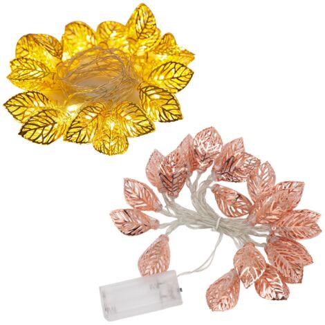 Guirlande lumineuse feuille ajourée or rose 20 LED étanche à piles pour porte fête intérieur