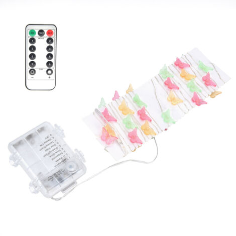 Guirlande lumineuse fil de cuivre 3 m / 9,8 ft 40 LED papillon 3 couleurs à piles pour chambre fête mariage