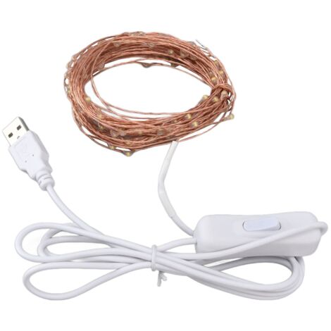 Guirlande lumineuse fil de cuivre USB 100 LED 10 m / 32,8 ft DIY économie d’énergie Blanc chaud extérieur