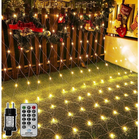 Guirlande Lumineuse Filet 200 LEDs 3M x 2M Filet Lumineux Noël Exterieur Étanche 8 Modes Maille Lumineuse pour Jardin Balcon Rideau Décor Blanc Chaud