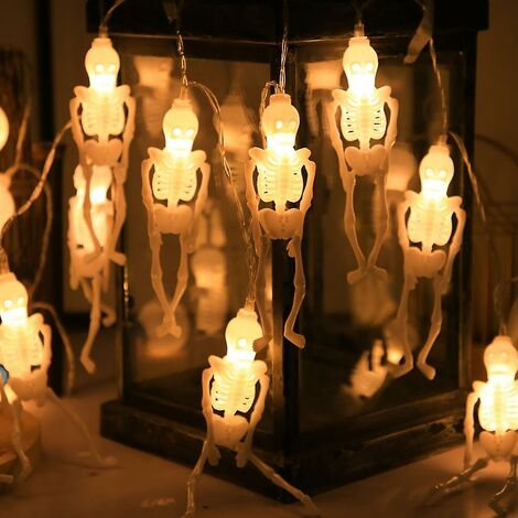 Guirlande lumineuse Halloween 3 m à piles, pour fête, 20 têtes de mort