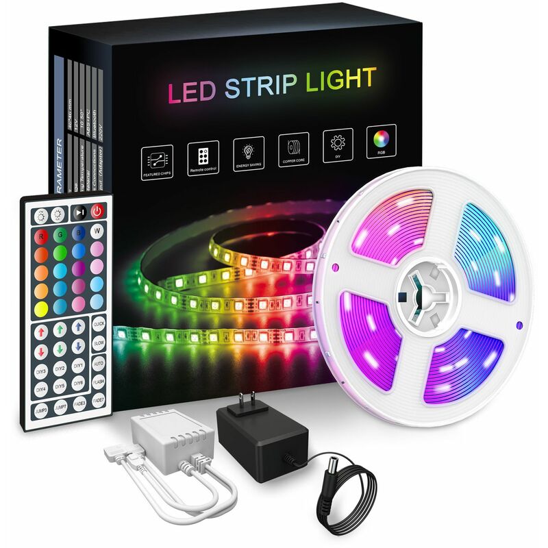 Ruban LED,Bande lumineuse led rgb, Ruban led 10M avec 300 led de lumière, Bande Auto-adhésive Télécommandée IP65 imperméable pour Mur Arrière Party