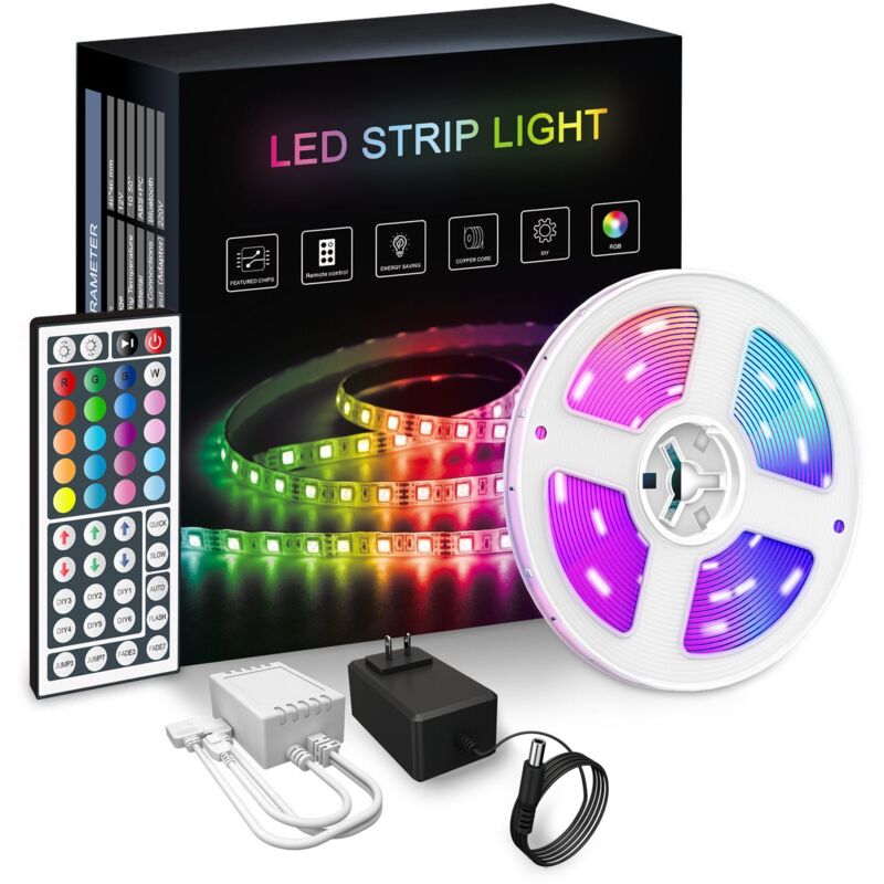 Ruban LED,Bande lumineuse led rgb, Ruban led 10M avec 300 led de lumière, Bande Auto-adhésive Télécommandée IP65 imperméable pour Mur Arrière Party