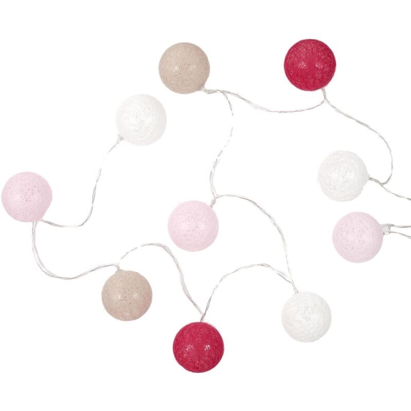 Guirlande lumineuse intérieur 10 boules led rose, beige et blanc (L1m65)