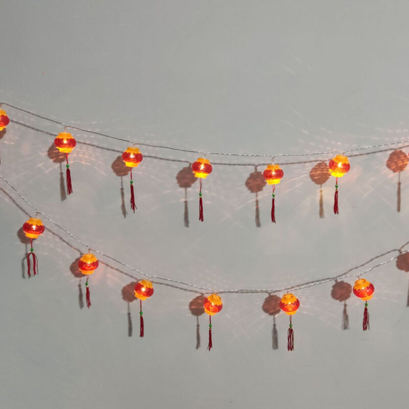 Guirlande Lumineuse Lanterne Rouge, Guirlande Lumineuse Lanterne Chinoise étanche pour Jardin (avec pompon 3 mètres/9,8 pieds 20 lumières)